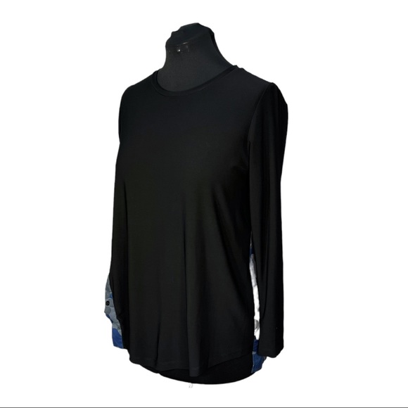 SUN KIM/Comfy USA Side Snap Asymmetrical L/S Black Blue & Gray Camo Tunic Sz Md - Picture 6 of 6